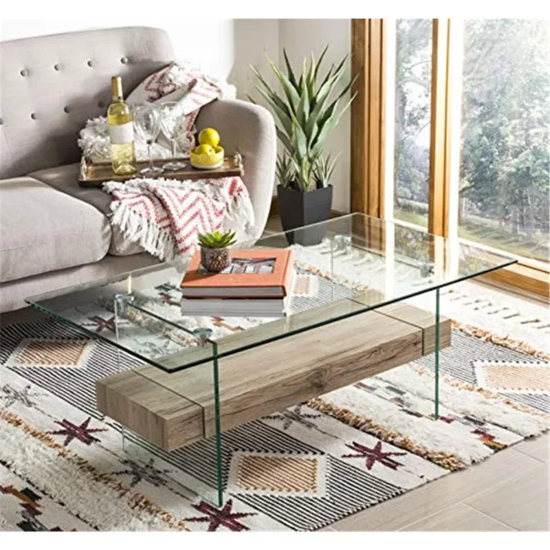 Modern Style Natural Glass Coffee Table Tea Table Suitable for Bedroom Office Living Room