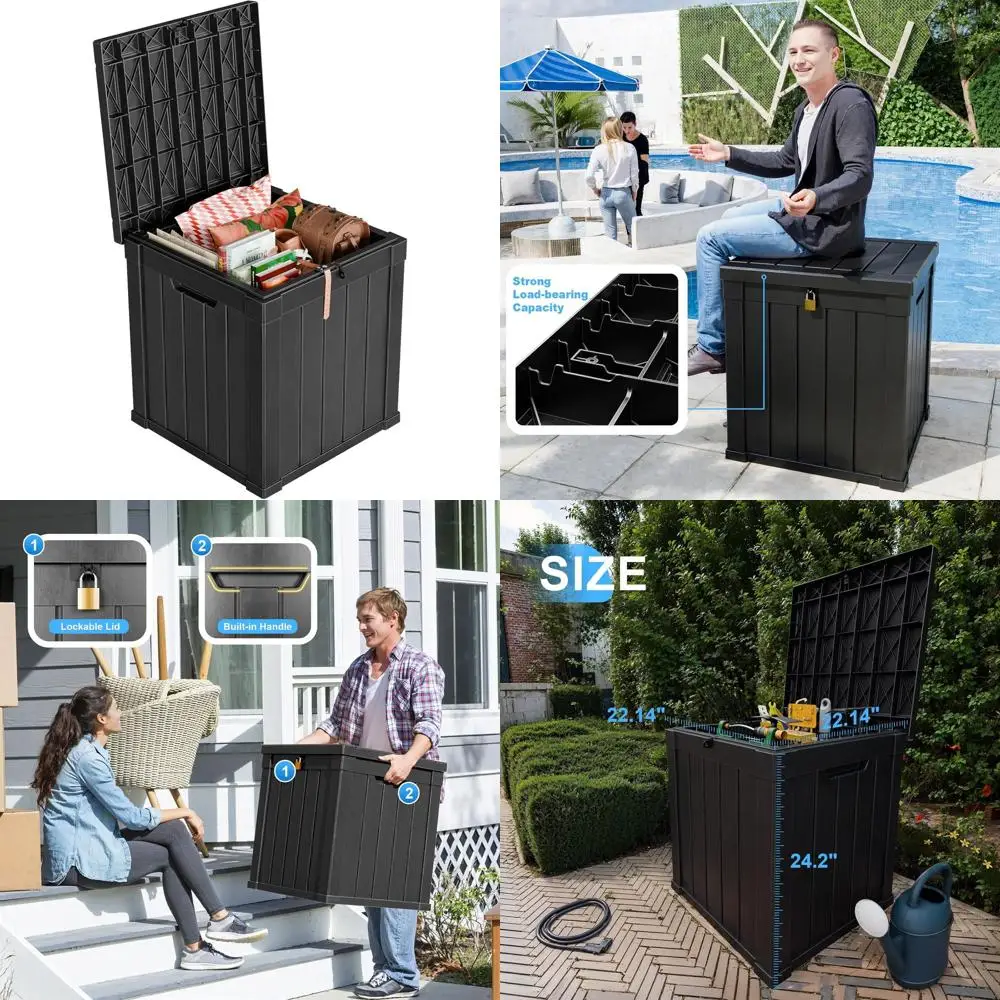 

Ящик для хранения на открытом воздухе с замком, 51 галлон, черный, всепогодный, для садовой мебели, садового инвентаря и многого другого