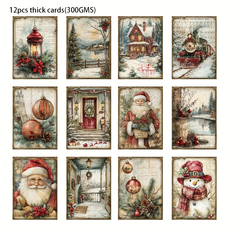 12 بطاقة + 12 ورق حروف + 2 ظرف + 40 ملصقًا مانع للتسرب لعيد الميلاد أنماط تحت عنوان بطاقة بريدية مناسبة للحرف اليدوية وديكور الألبوم #5