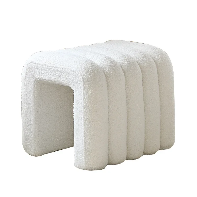 

Household shoe changing stool, teddy velvet cream wind short, shoe changing stool