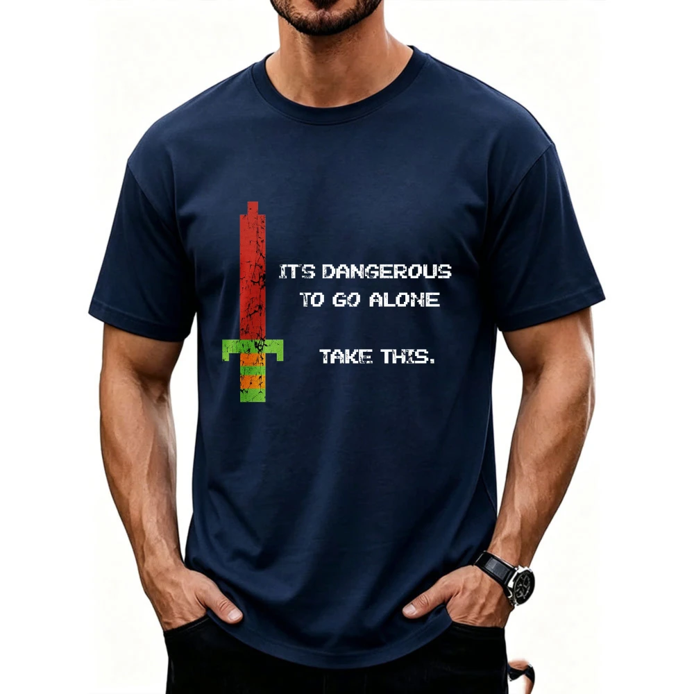 Funny Shirt It's Dangerous To Go Alone Take This Retro Pixel Game Graphic T-Shirt Unisex Gamer Zelda Fan Casual Cotton Tee Gift