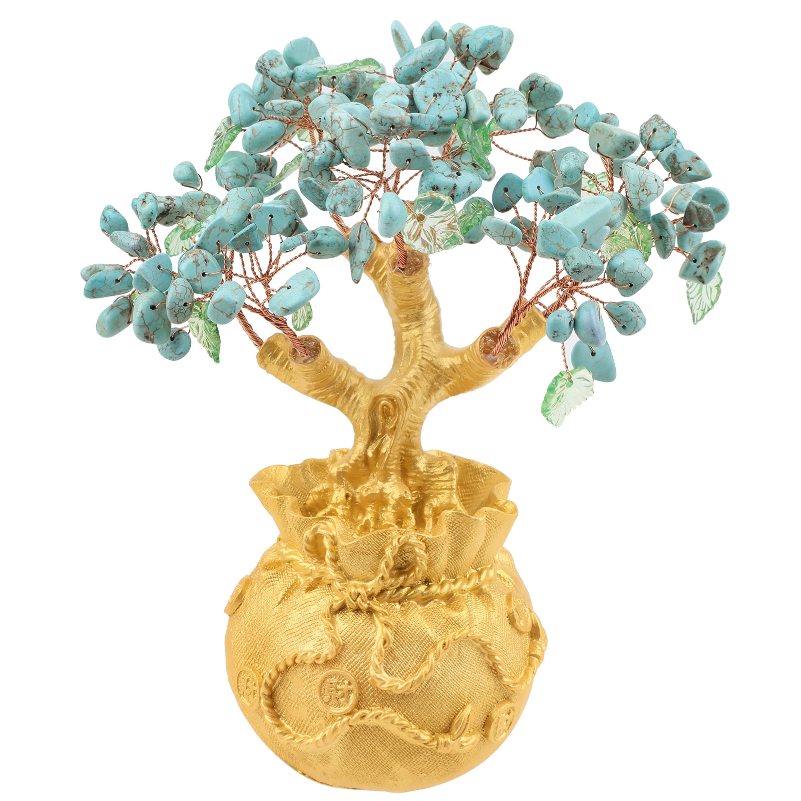 TUMBEELLUWA Lucky Money Tree Gold Color Moneybag Base Natural Crystal Gravel Minerals Bonsai Style Feng Shui Wealth Ornaments