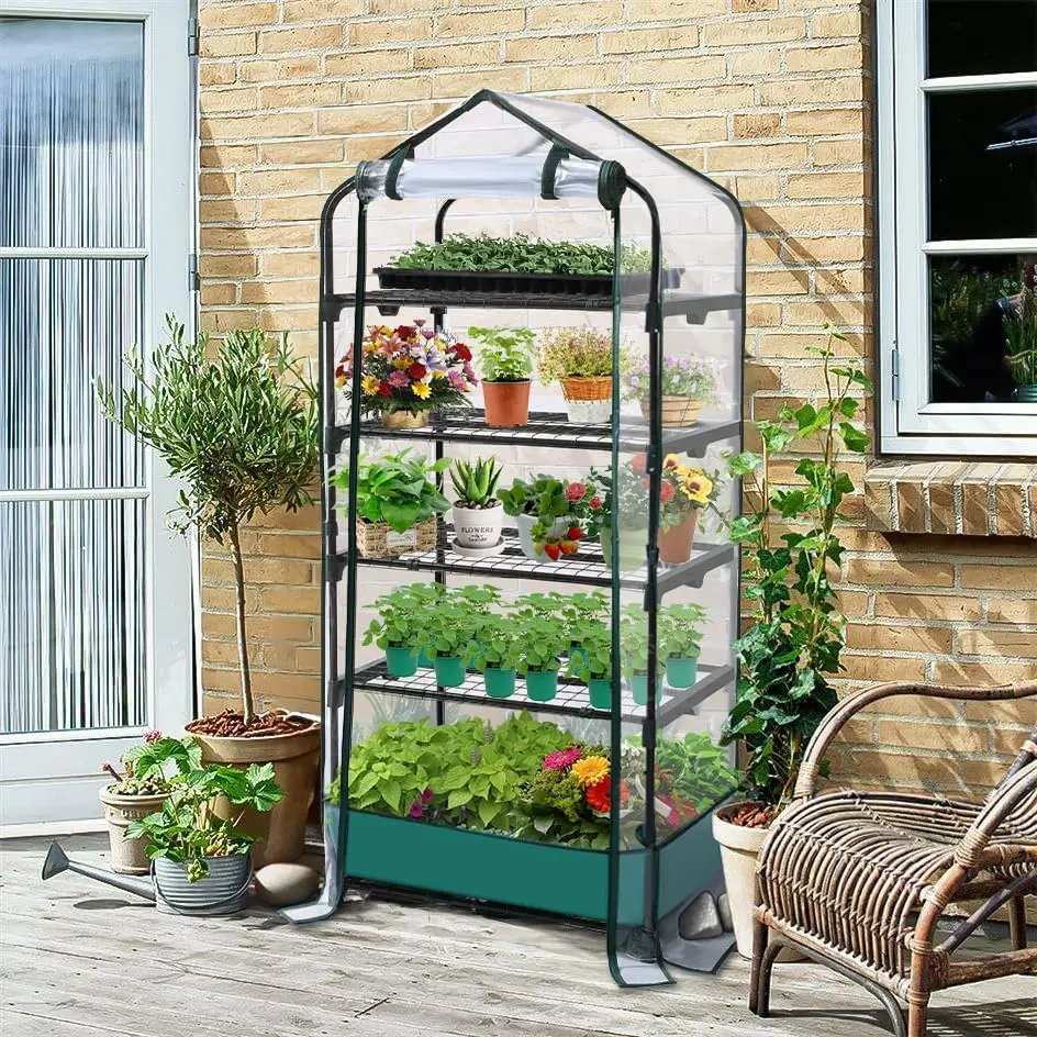 5 Tier Shelves Rack Mini Greenhouse with Metal Frame Waterproof Mat Gardening Greenhouse  for Balcony Plant
