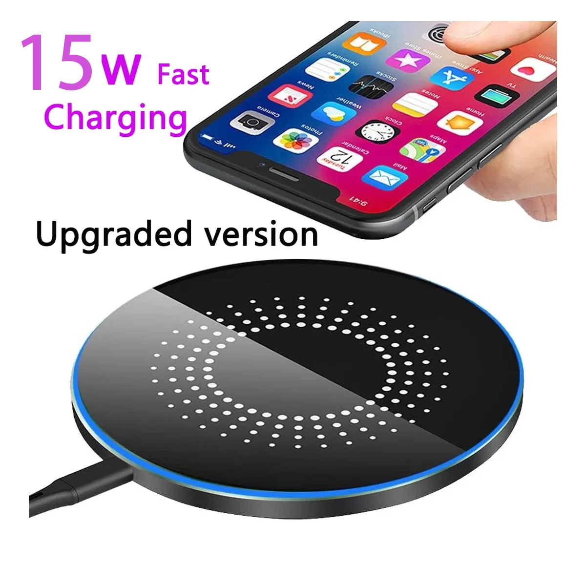 15W Fast Wireless Charger Pad for iPhone & Samsung - Slim Design,Smart Indicator, Case-Friendly,Compatible with Multiple Devices