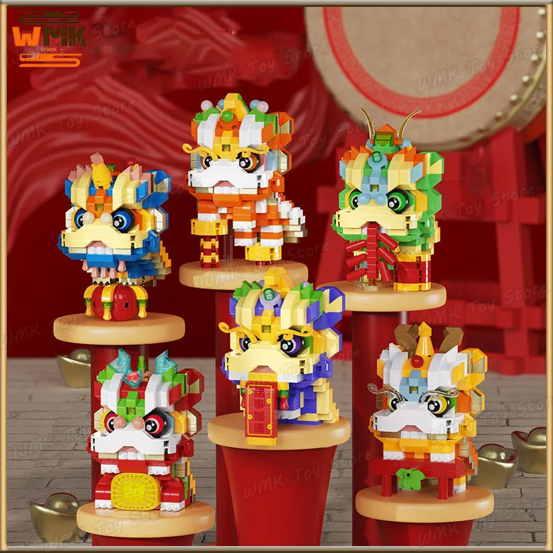 Miniso 2025 Popular Lion Dance Auspicious Building Blocks New Year China-Chic Assembled Blocks Mini Lion Model Toys Custom Gifts