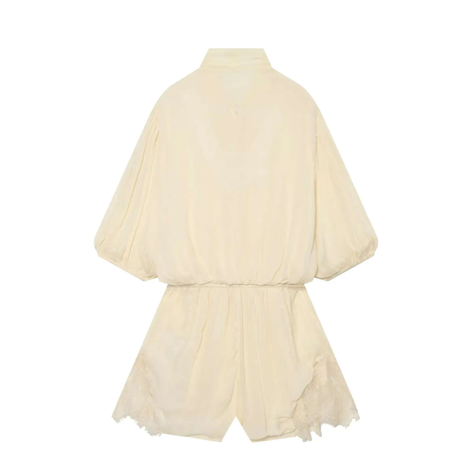 2026 New Summer Womens Chic Trendy Lace Chiffon Patchwork Jumpsuits Lady Vintage Lace-up Bow Elastic Wait Short Playsuits Romper