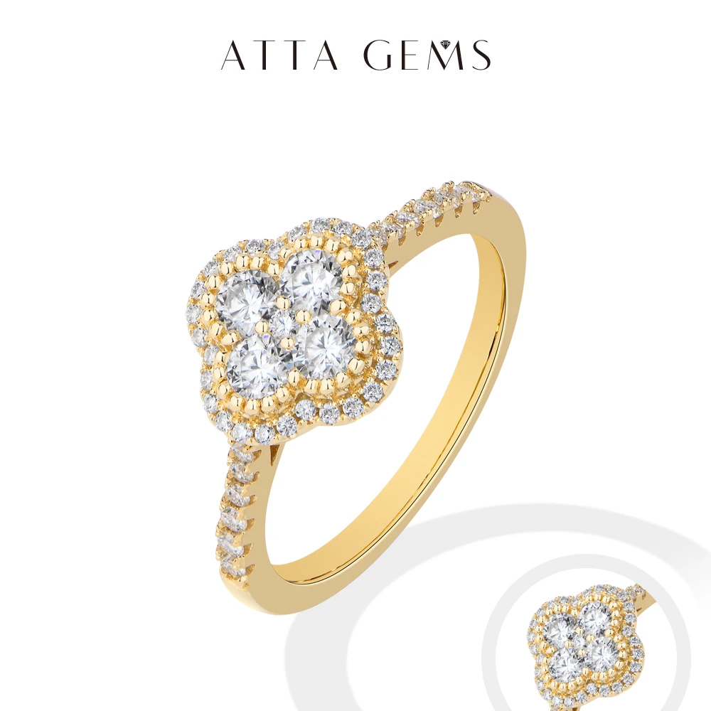 

ATTAGEMS Classic Clover Moissanite Rings for Women Engagement Party 925 Silver 18k Gold Stackable Band Personalized Ring Jewelry