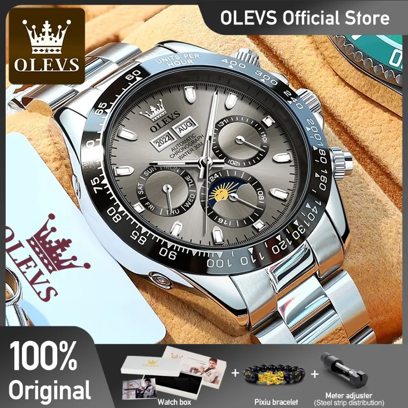 OLEVS Luxury Men\'s Watches Chronograph Automatic Mechanical Wristwatch Waterproof Luminous Top Brand Watch for Man Date Sport