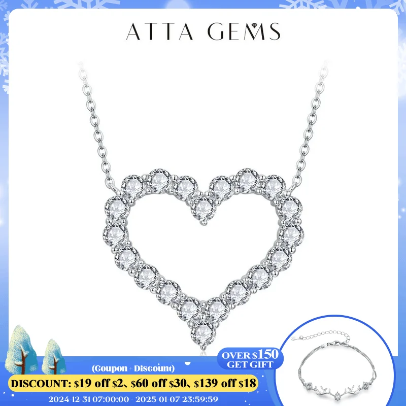 ATTAGEMS 2024 New DVVS1 Color Round Cut 3mm Moissanite Necklace Silver 925 Moissanite Diamond Past Test Heart shape Fine Jewelry