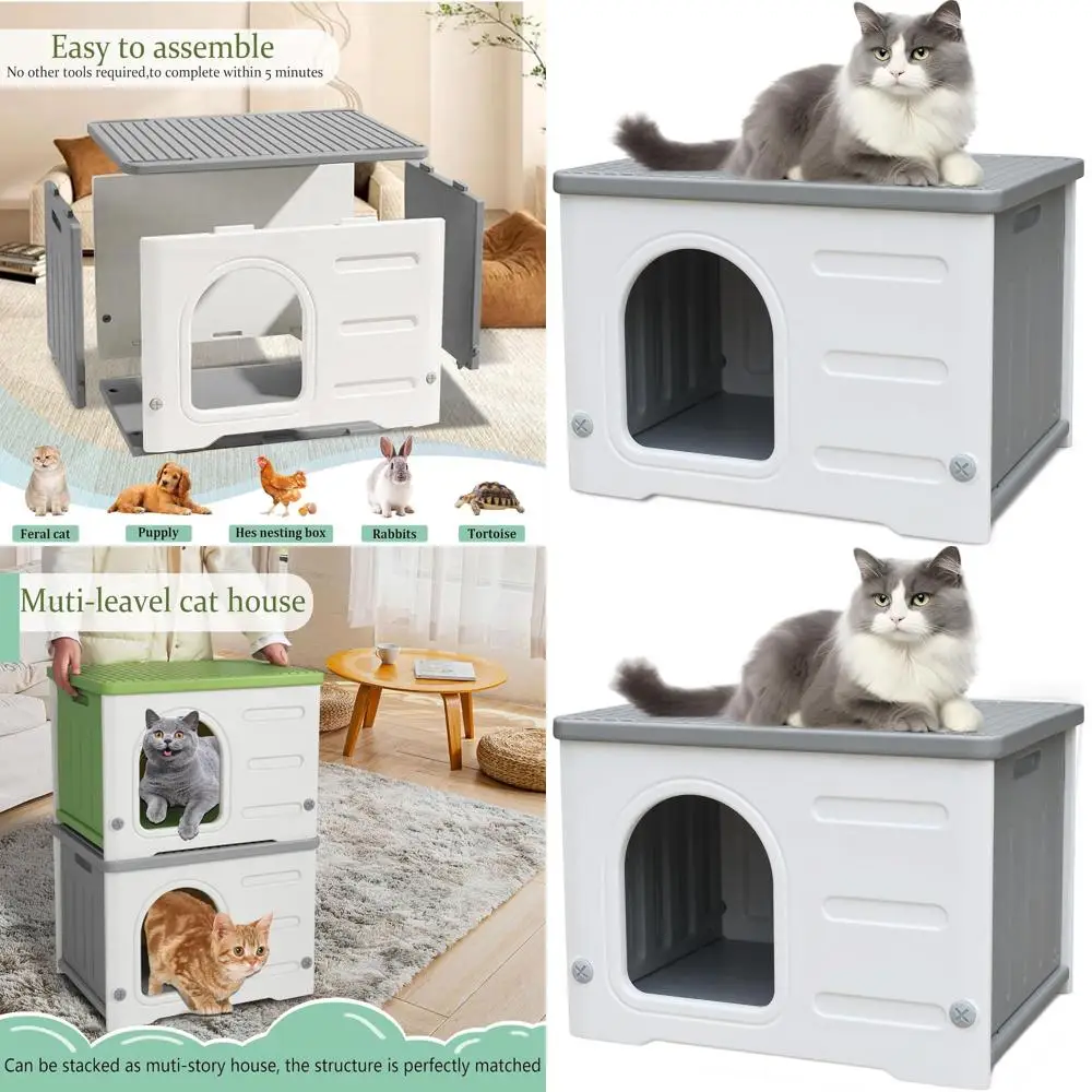 

Водонепроницаемый домашний/наружный кошачий домик для ферловых кошек, простая сборка и уборка, серый