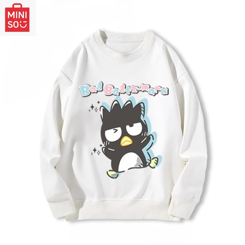 

MINISO Collaborates с толстовкой с принтом Sanrio Company Ltd, свободная повседневная и милая с длинными рукавами и рисунком для девочек и мальчиков