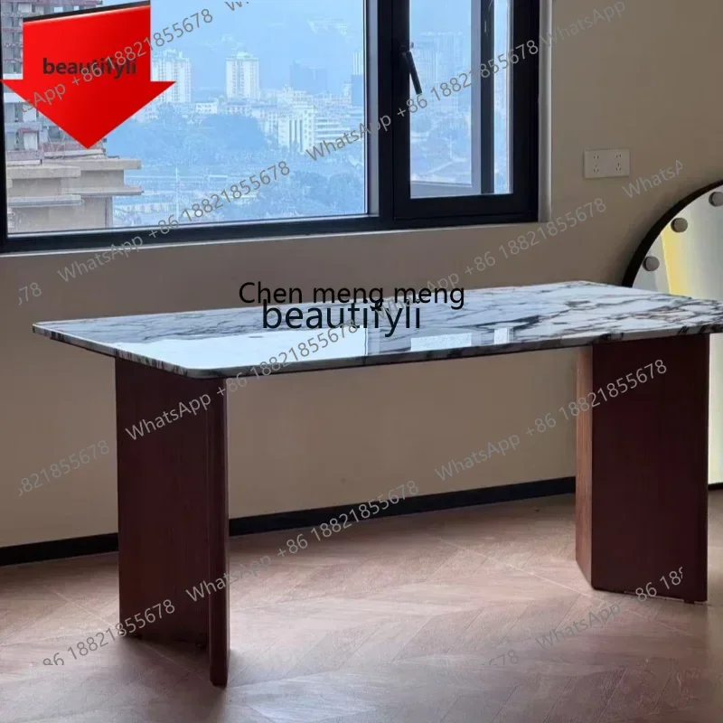 

B32 French style, marble dining table, light luxury retro simple cream style villa square dining table