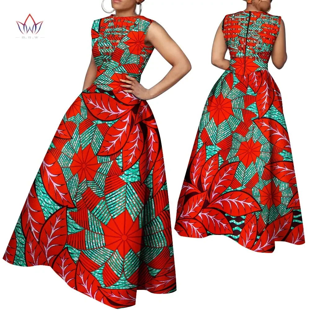 BintaRealWax Weave Hollow Out African Women Dresses Sexy Real Wax Print Clothing Sleeveless Dress for Lady WY1487