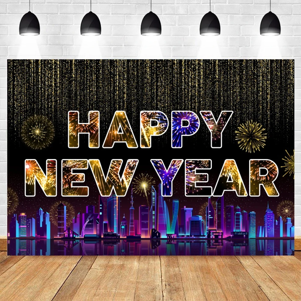 Happy 2025 New Year Backdrop for Photography Glitter Fireworks Balloons Champagne Photocall New Year Party Background Decor