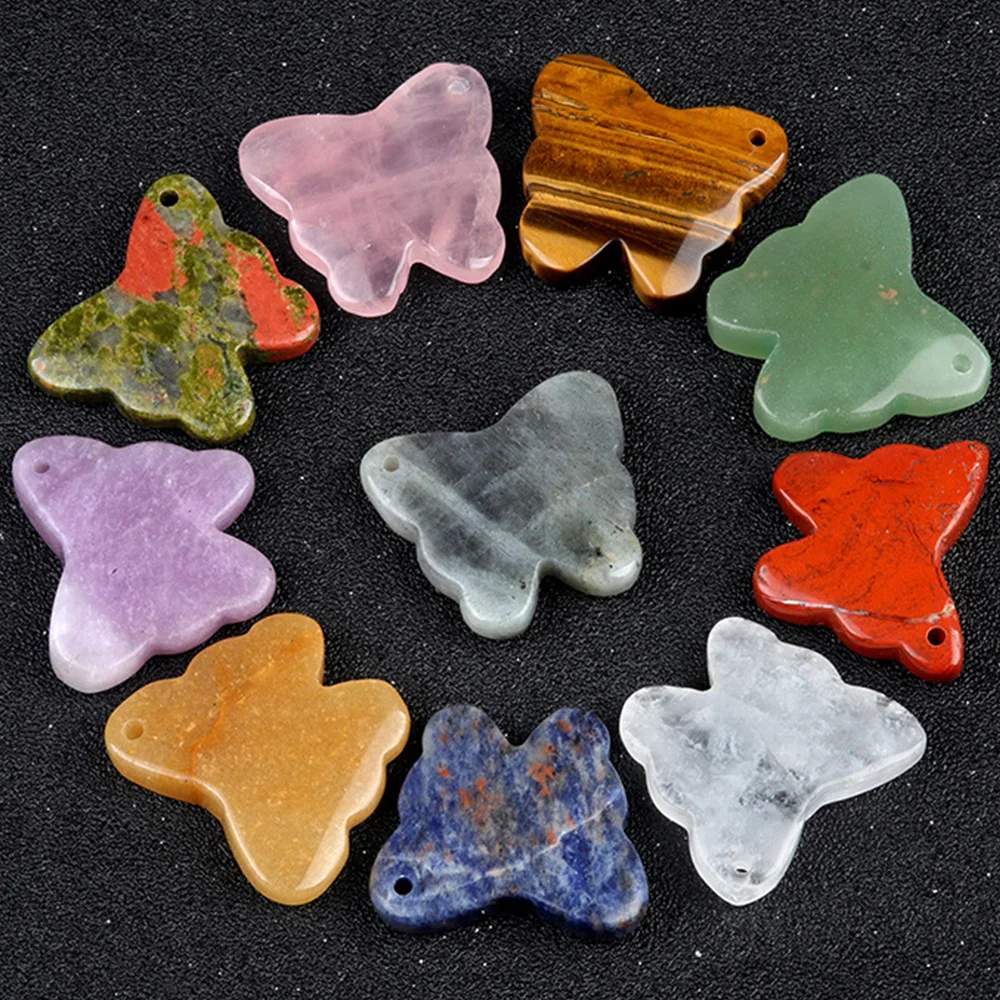 Natural Stone Agate Carved Butterfly Shape DIY Pendant Accessories Reiki Healing Crystals Gemstone Desktop Home Decor