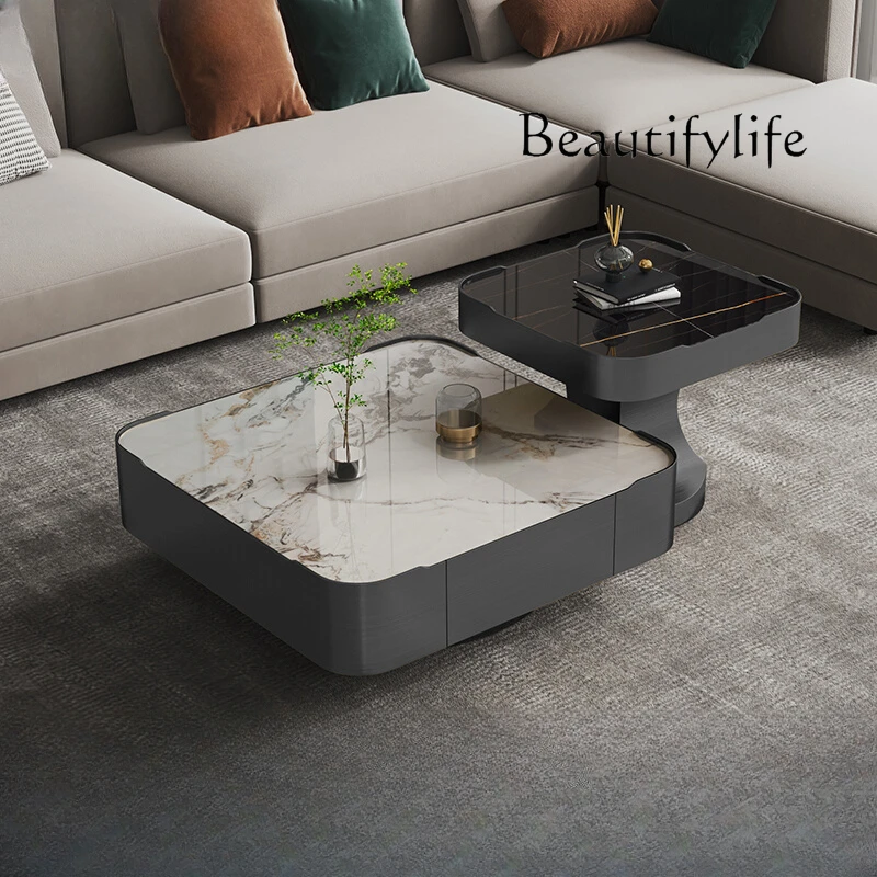 Light Luxury Stone Plate Coffee Table Italian Minimalist Small Apartment Living Room Home Square Size Combination