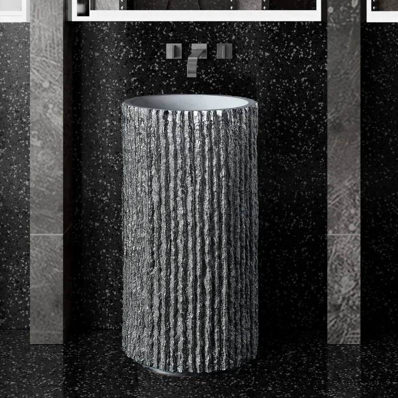 Ancient style, wabi-sabi style marble floor-standing washbasin for hotel, guesthouse and club, countertop with column and basin