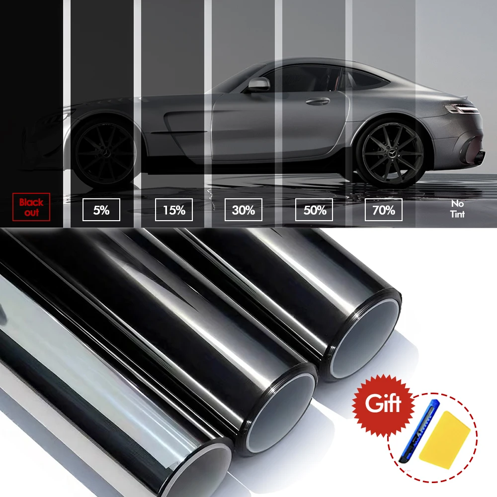 Película de Privacidad para Ventanas de Automóviles, 3Mx50CM, Negra, Vinilo para Automóviles, Anti-Espía, Adhesivo para Vidrio, Película de Cerámica, Protector Solar UV de Verano, Película de Espejo