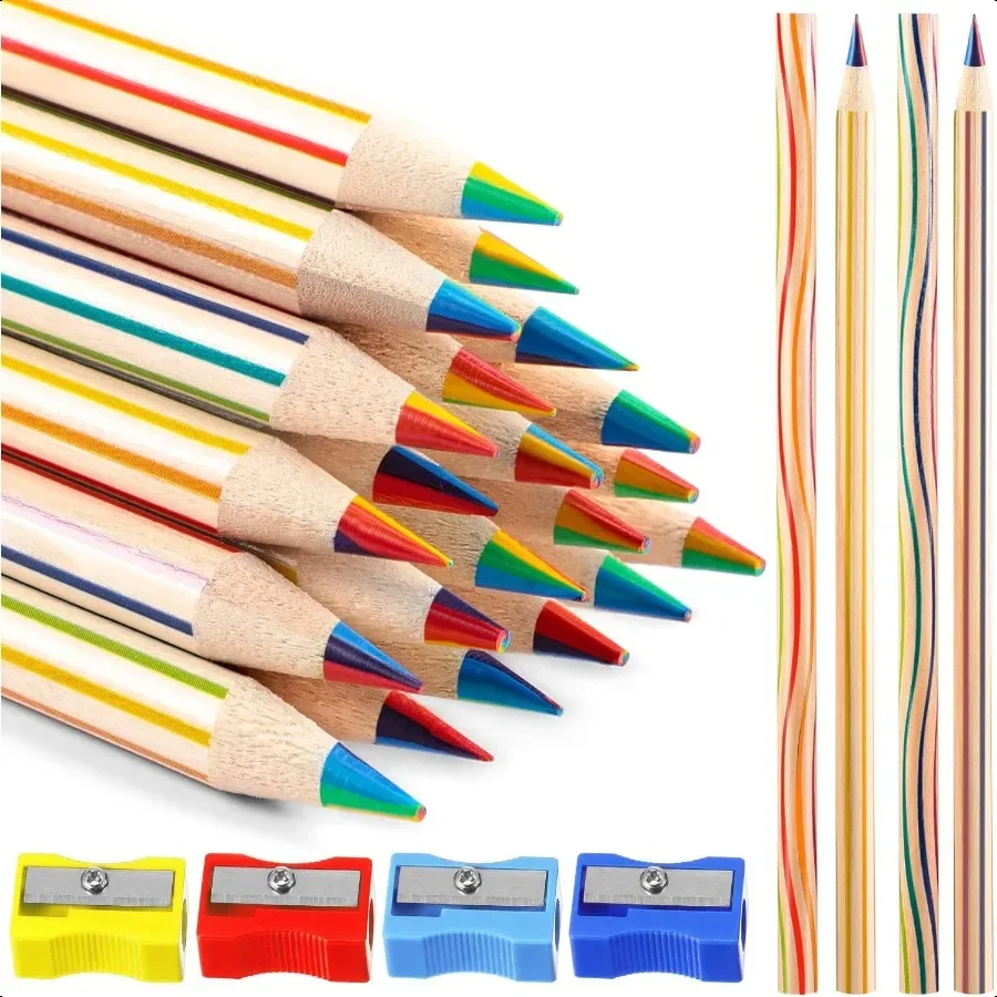 

48 Pcs Rainbow Colored Pencils Bulk 7 Color in 1 Wooden Rainbow Pencil with 4 Pieces Sharpener for Adults Art Drawing Straight