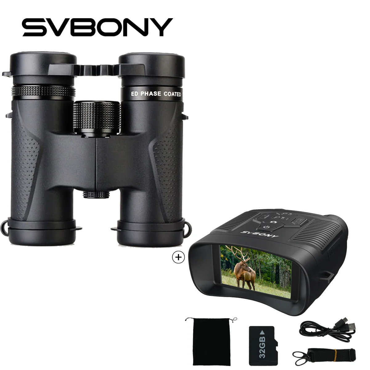 SVBONY SV202 8X32/8x42/10x42/10X50 ED long range Binoculars IPX7 Waterproof BAK4 ,with SA206 for Bird Watching,camping,travel