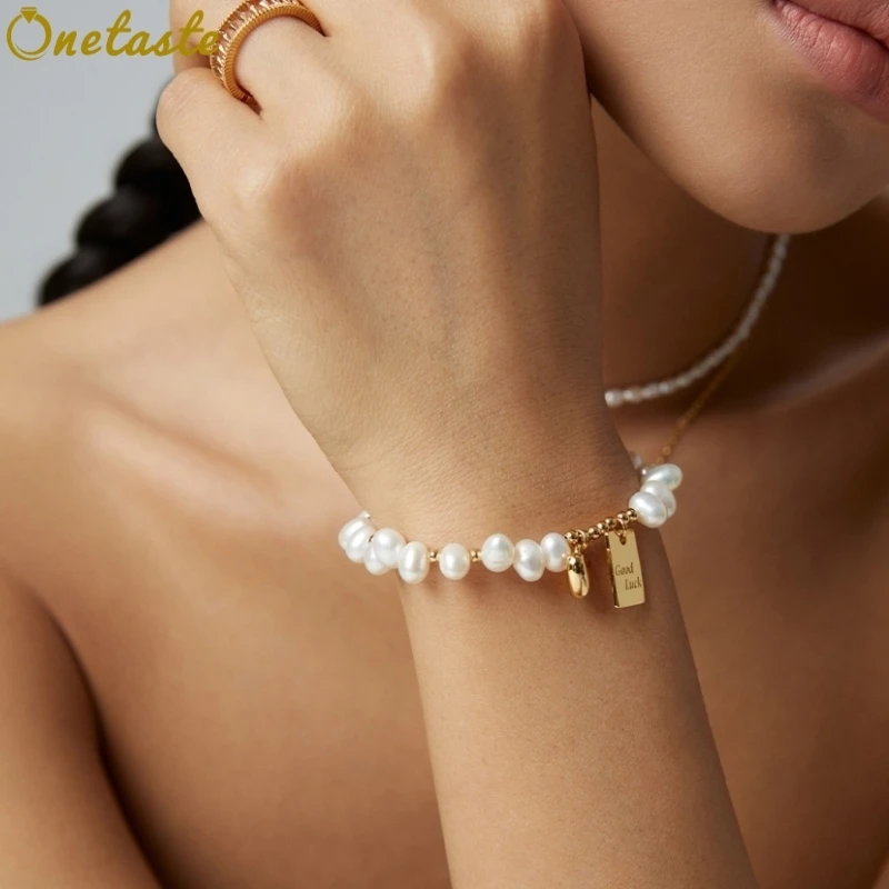 Baroque Pearl 925 Sterling Silver Heart Charm Link Beaded Bracelets Women Dainty Trendy Stackable Hand Chain Bracelet Her Gift