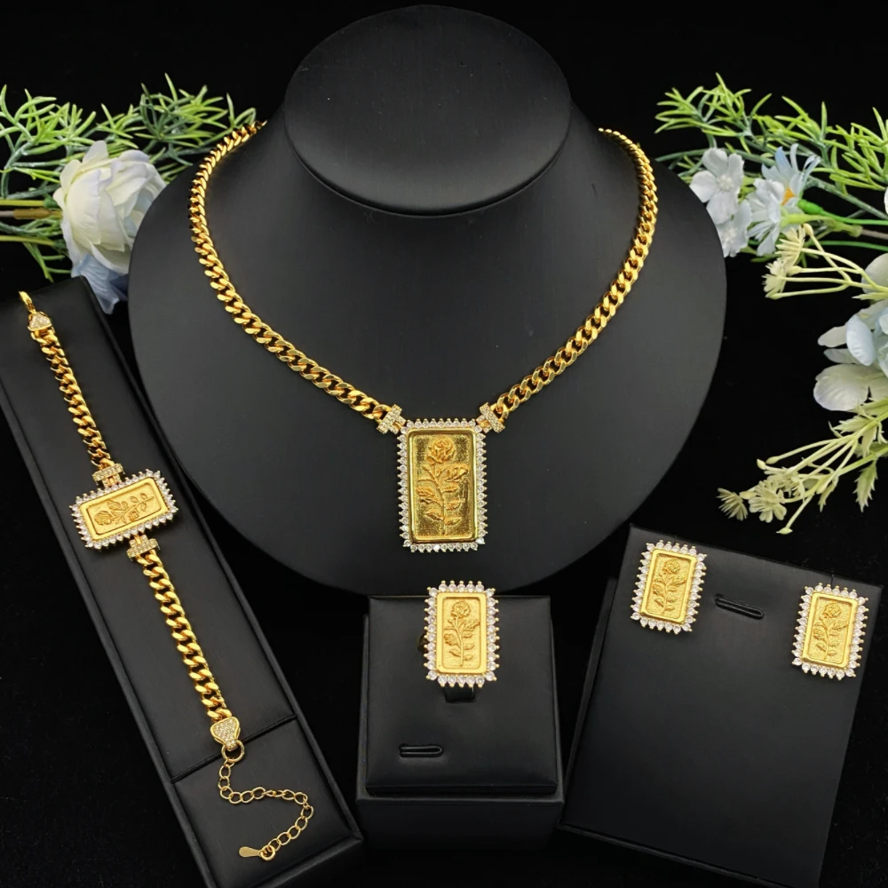 

Винтажный комплект свадебных украшений JRH: позолоченное медное ожерелье, серьги, браслет и кольцо с цирконами для невест