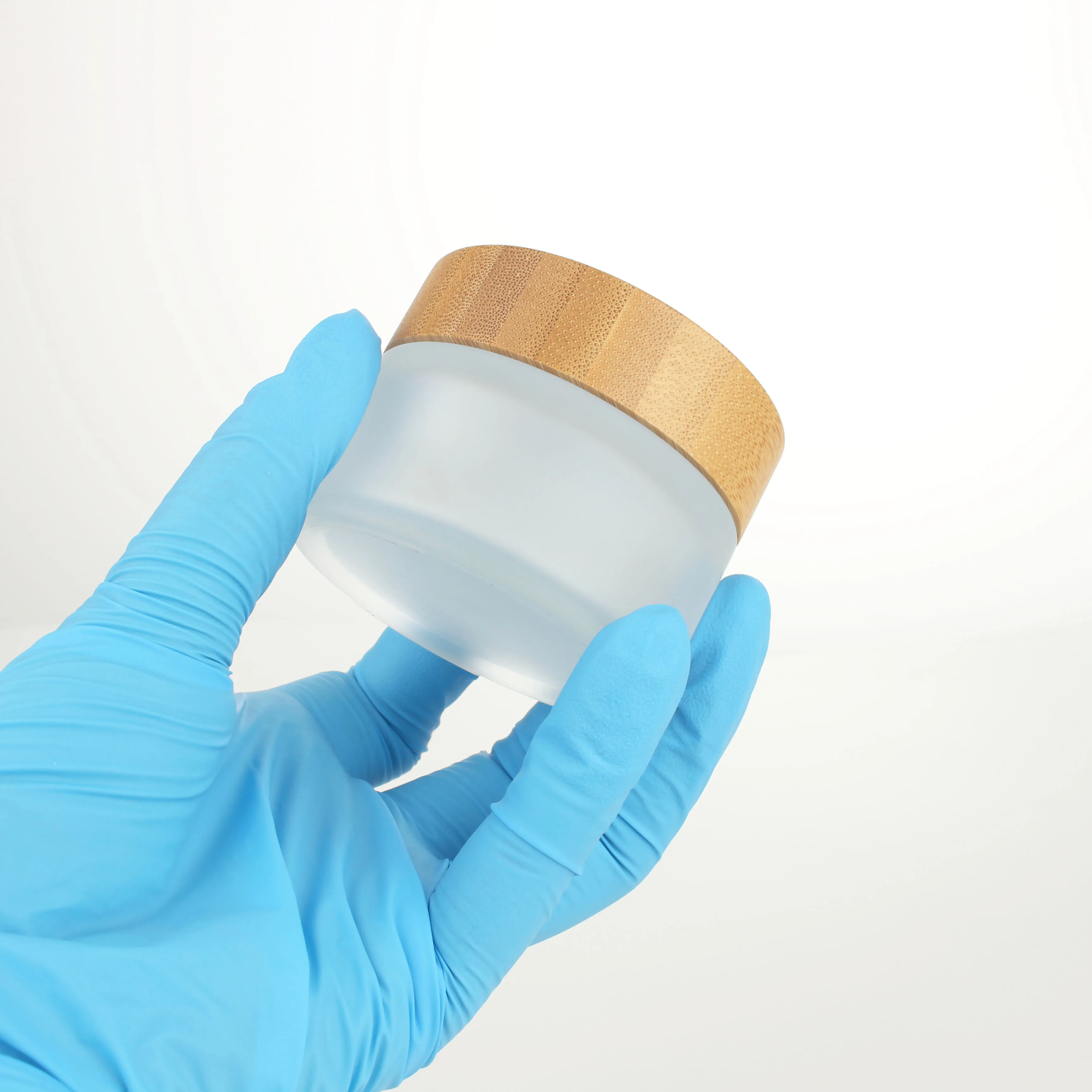 1/6PCS 50ML Bamboo Lid Empty Jars Frosted Glass Cream Jar Cosmetic Container Makeup Lotion Cream Jar Bottle with Wood Grain Lid