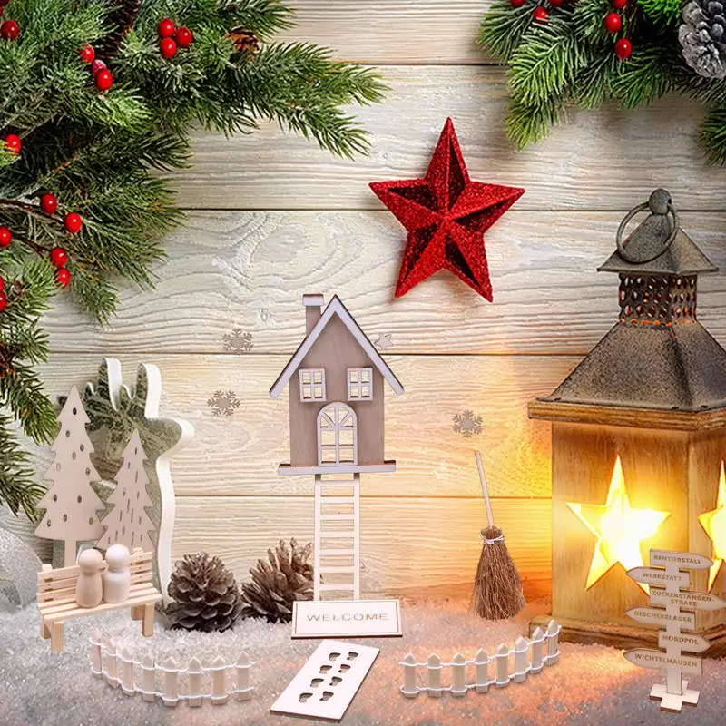 

Doll House Christmas Decor Doll House Model Crafts Wooden Toyhouse Christmas Decoration Miniature Scene Model Pretend Toys For