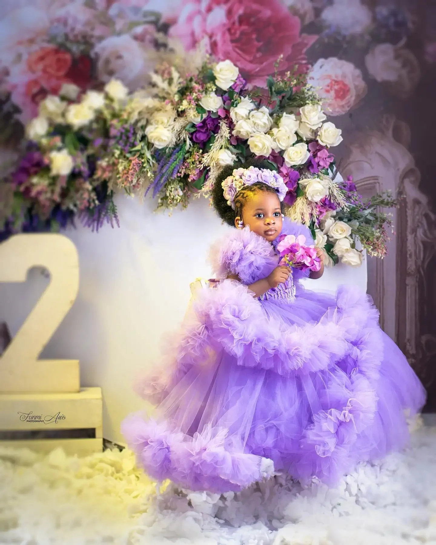 Customized Purple Flower Girl Dresses Pageant Gown for Wedding Ruffles Lace Floor Length Birthday Party First Communion Gowns