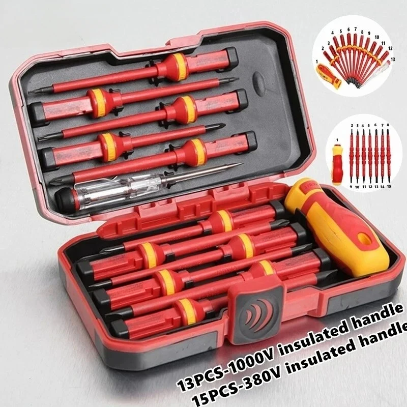 

1PC/15PCS 380V/13PCS 1000V Changeable Insulated Screwdriver Set And Magnetic Slotted Bits Repair Tool Electrician Tools