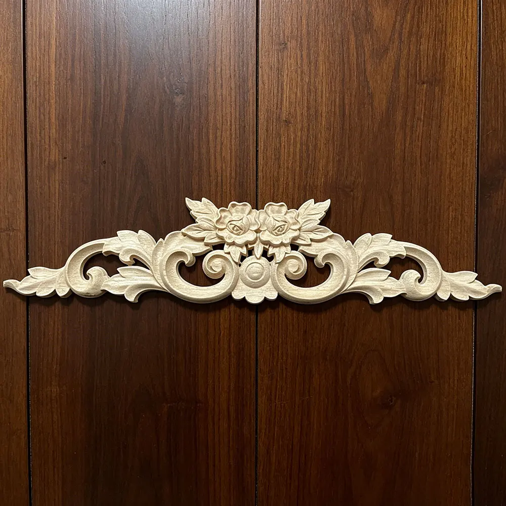 

2PCS 45cm Wood Carved Corner Onlay Applique Frame Decor Furniture Unpainted Vintage Home Wedding Decoration Accessories Figurine
