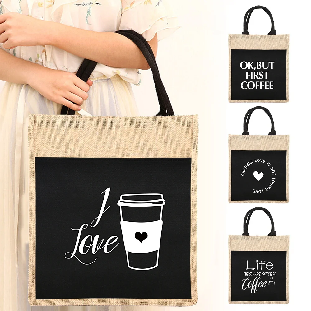 

2024 New Reusable Shopper Bags Women's Linen Tote Bag Women's One-shoulder Tote Bag Food Series for Grocery Shopping Tote