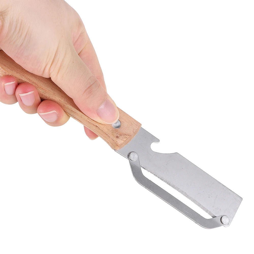 Multi-Functional Vegetable Peeler with Wooden Handle and Bottle Opener Stainless Steel Kitchen Peeler Peeling Tool