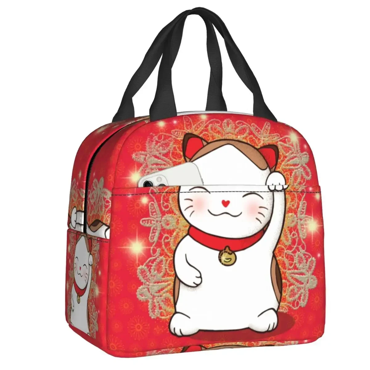 

Пользовательский милый Maneki Neko Waving многоразовый ланч-бокс женский многофункциональный японский счастливый кот термохолодильник пищевая изолированная сумка для обеда