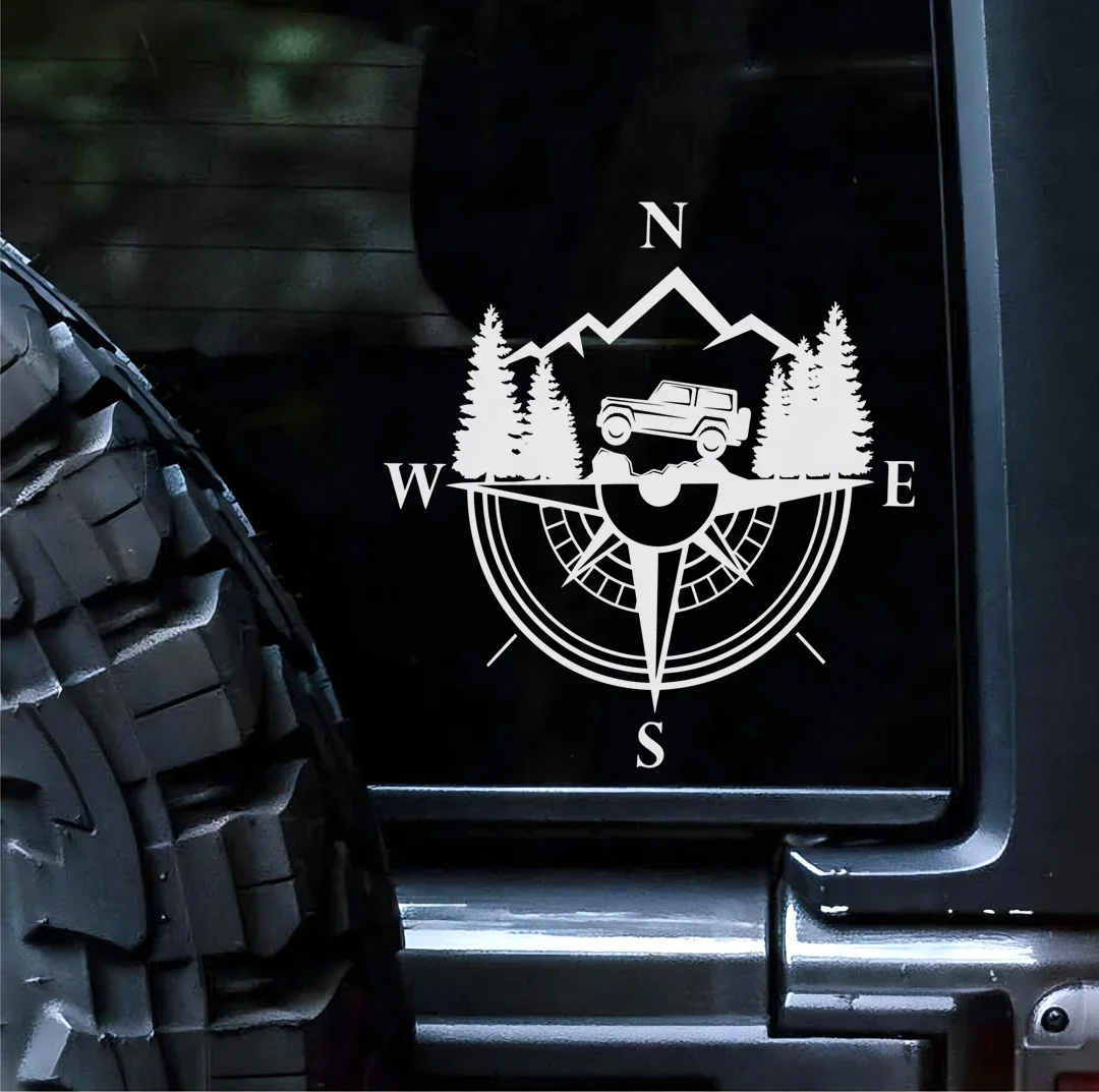 Off Road Compass Vinyl Sticker Forest Crossing Decal for SUV Truck Offroad Enthusiasts Auto Glass Window Decor