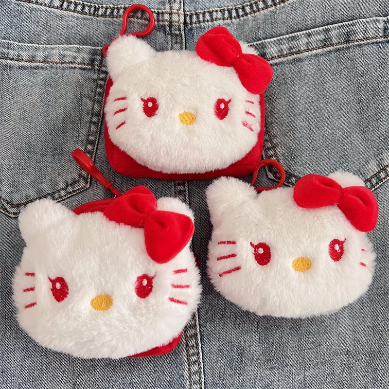 العلامة التجارية الجديدة الكبيرة الأحمر Bowknot الكرتون القط مربع أفخم المحفظة مع فتحة تخزين بطاقة الهوية المفاتيح وصندوق تخزين سماعة الأذن #3