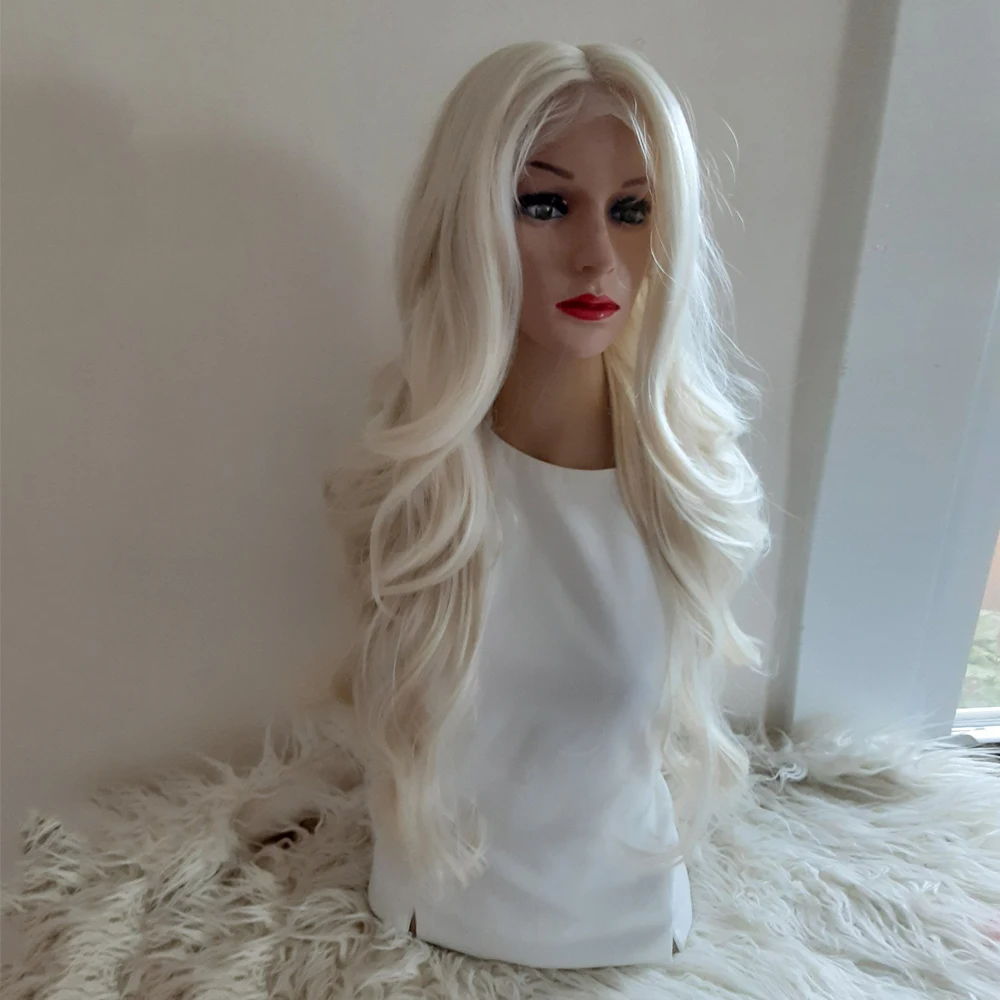 Perruque Lace Front Wig synthétique ondulée blanche neige pour femme, perruques longues couches, degré de chaleur, parfaite pour une utilisation au 03, densité optique de fête