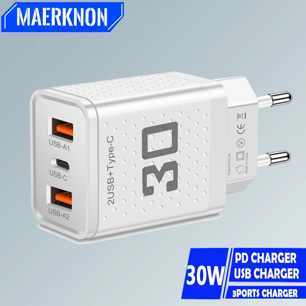 30W USB C PD Charger Quick Charger 3.0 Fast Charging Type C USB Phone Charger Adapter For iPhone 15 14 13 Samsung Xiaomi Huawei