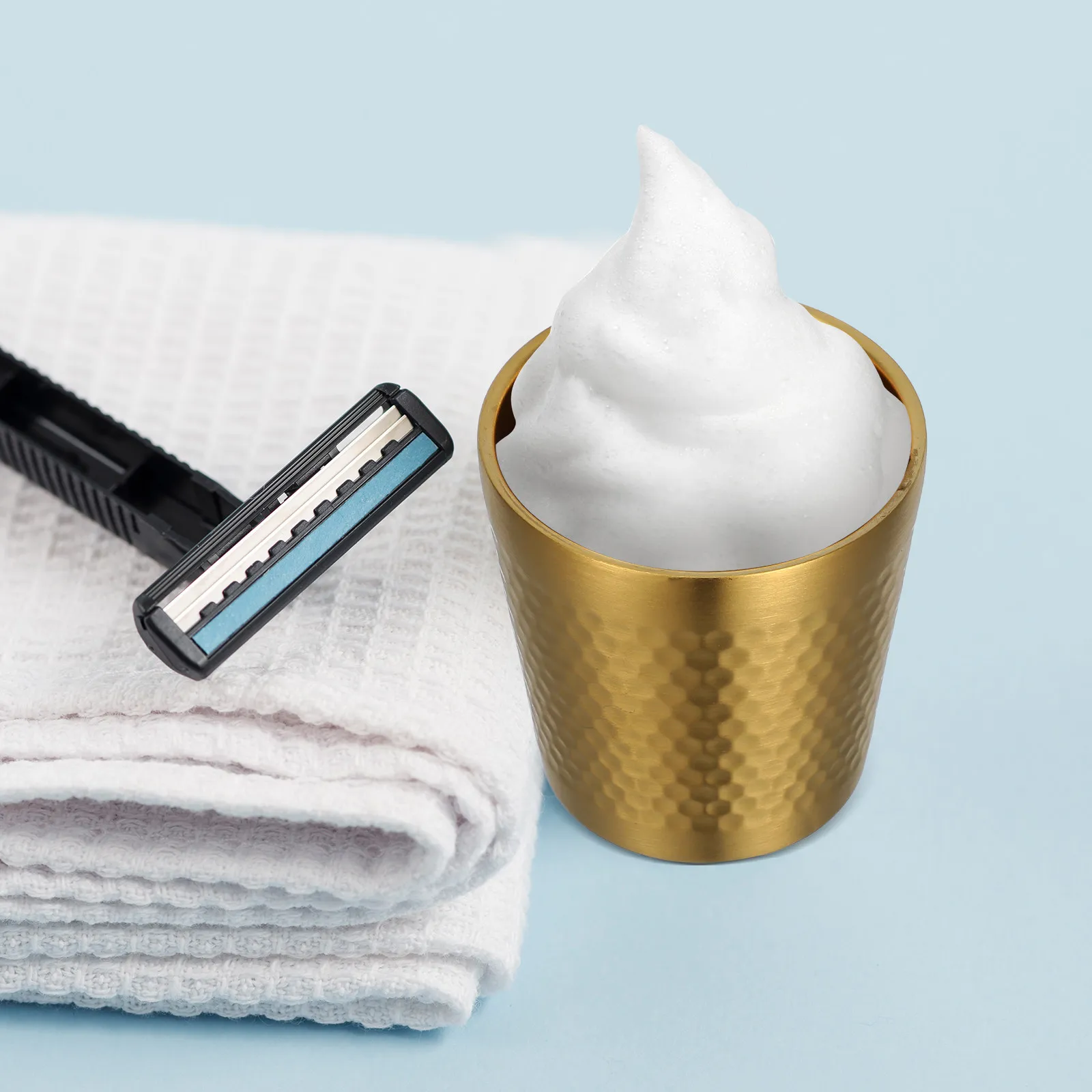 Men's Stainless Steel Shaving Bowl with Hammered Texture Stylish Grip Design Fits Any Bathroom Decor Reusable Shave Cup Shaving