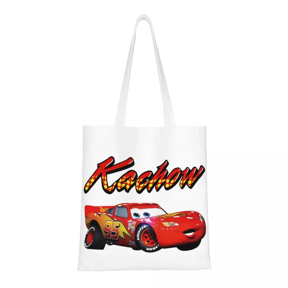 Custom Lightning Mcqueen Cars Groceries Shopping Bag Printed Canvas Shopper Shoulder Tote Bag Large Capacity Washable Handbag