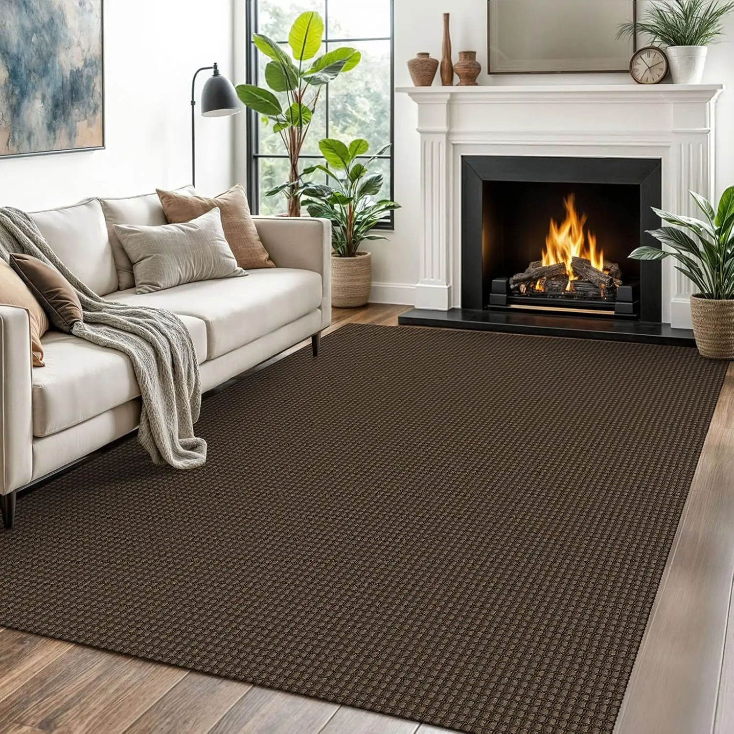 

Woven Area Rugs 5X7 Ft Washable Living Room Rugs Non Slip Rubber Backed Dining Room Rug Braided Bedroom Rugs Indoor Floor