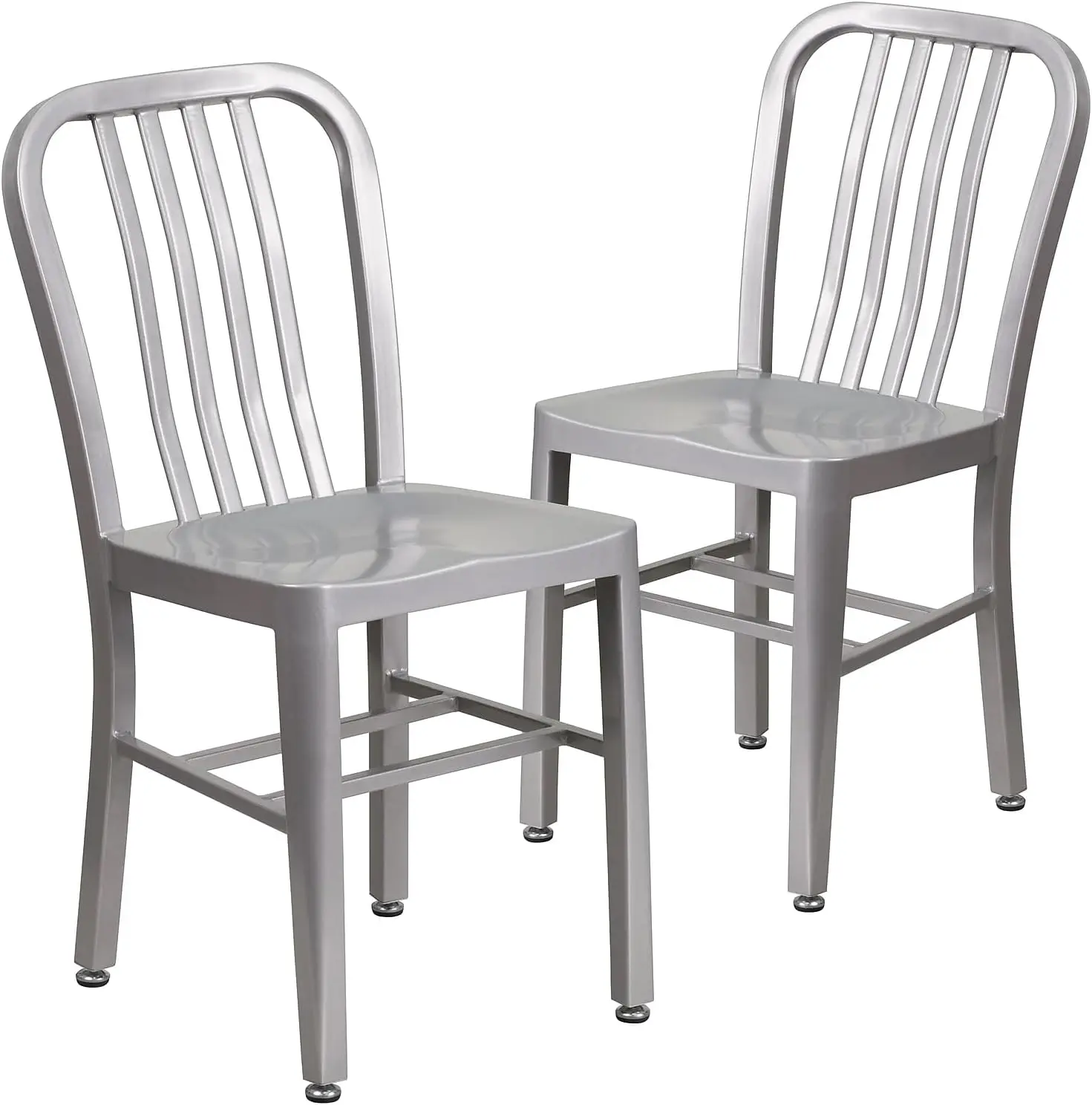 Silver Galvanized Steel Dining Chairs for Indoor/Outdoor Use, Commercial-Grade, Set of 2