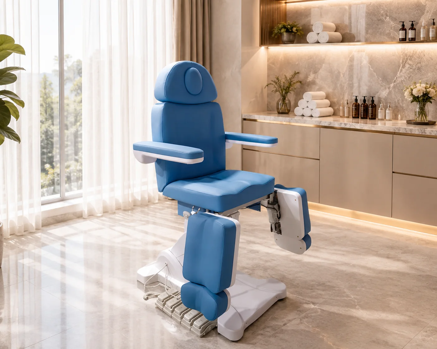 Electric Adjustable Pedicure Chair, Multifunctional Electric Beauty Spa Chair with Foot Control, PU Leather Salon Chair for Nail