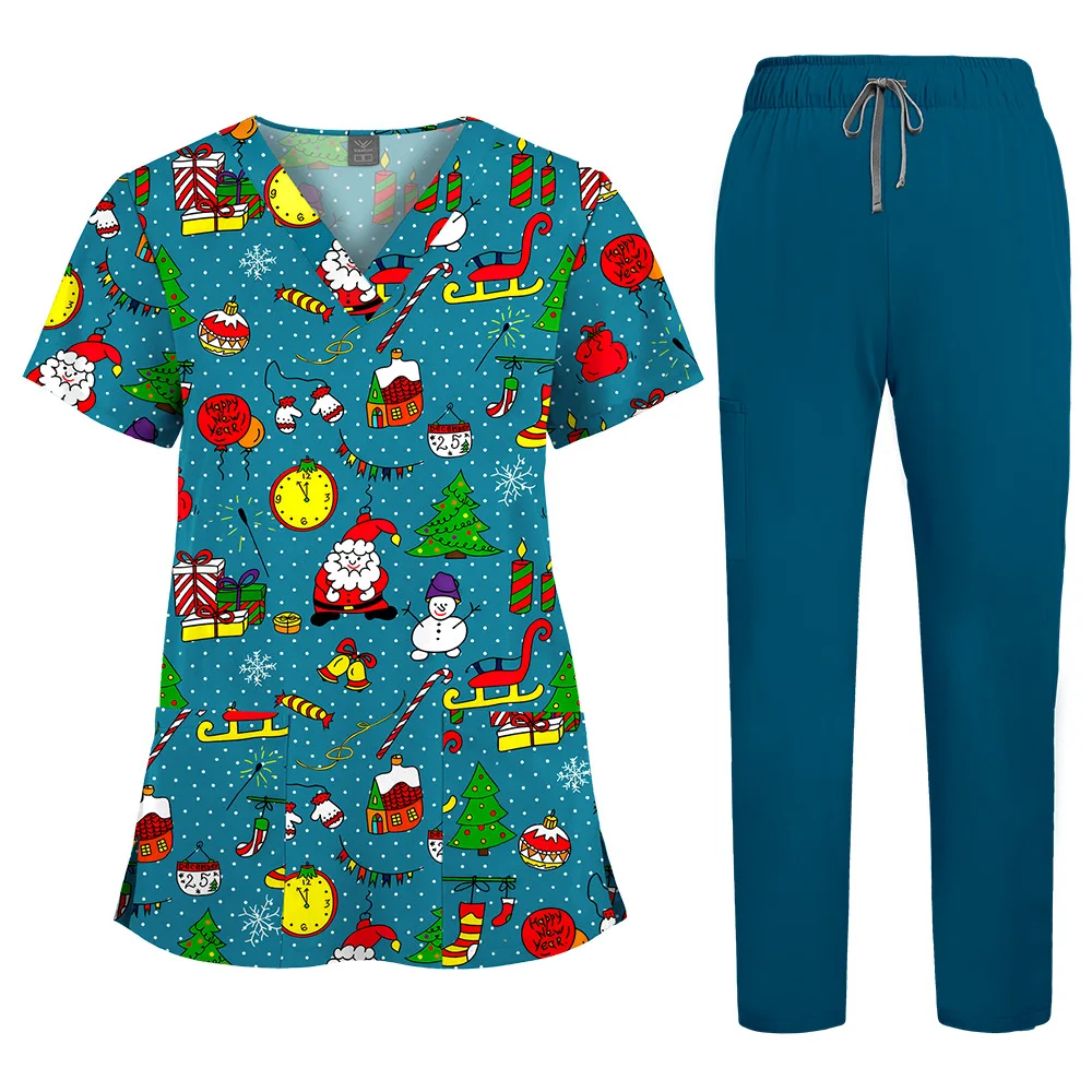 Print Medical Uniforms Elastic Scrubs Sets Women Nurses Accessories Dental Clinic Beauty Salon Spa Pet Shop Workwear Clothing