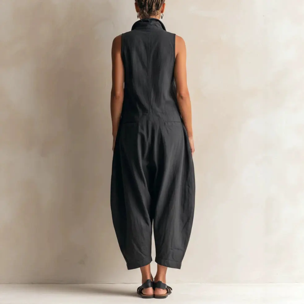 Jumpsuits Women 2026 Rompers Summer Sleeveless Lapel Loose Comfortable Solid Pocket Vacation Casual Jumpsuits Women's Clothing