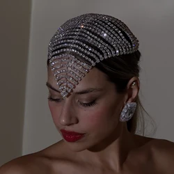 Nightclub Multirow Rhinestone Headpiece Cap Prom Hair Accessories Boho Hat Bling Crystal Head Chain Jewelry for Women Headband