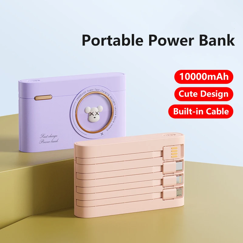 20000mAh Power Bank With USB C Cable 2.1A Fast Charging Portable Battery Mini Cartoon Powerbank for iPhone Samsung Xiaomi Huawei
