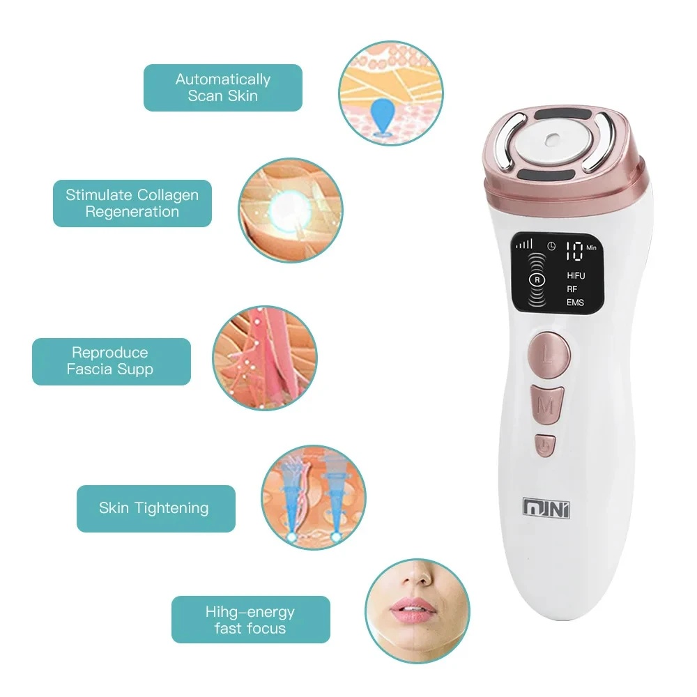 Lobemoky 전문 미니 Hifu Ems 피부 강화 고주파 페이셜 마사지기, V 라인업 페이스 리프트, 안티 에이징 기계