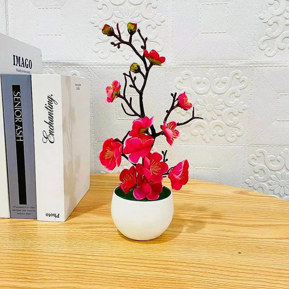 Artificial Plants Bonsai Small Tree Simulation Pot Plants Faux Silk Flower Nice-looking Fake Plum Blossom Flower Plant for Home