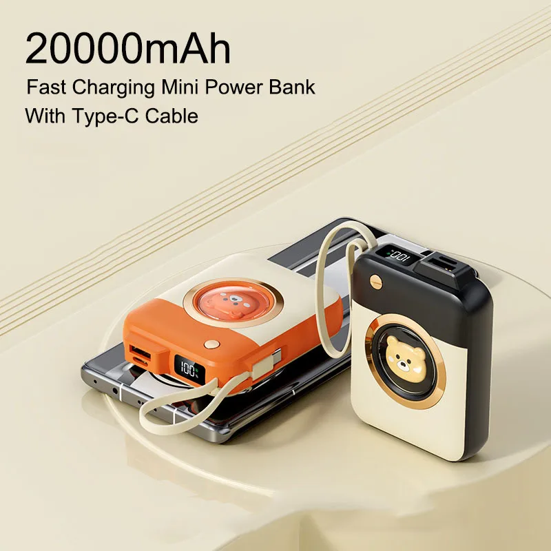 Power Bank 20000mAh 22.5W Fast Charging Mini Powerbank With Type C Cable Portable External Battery Charger for iPhone 15 Xiaomi